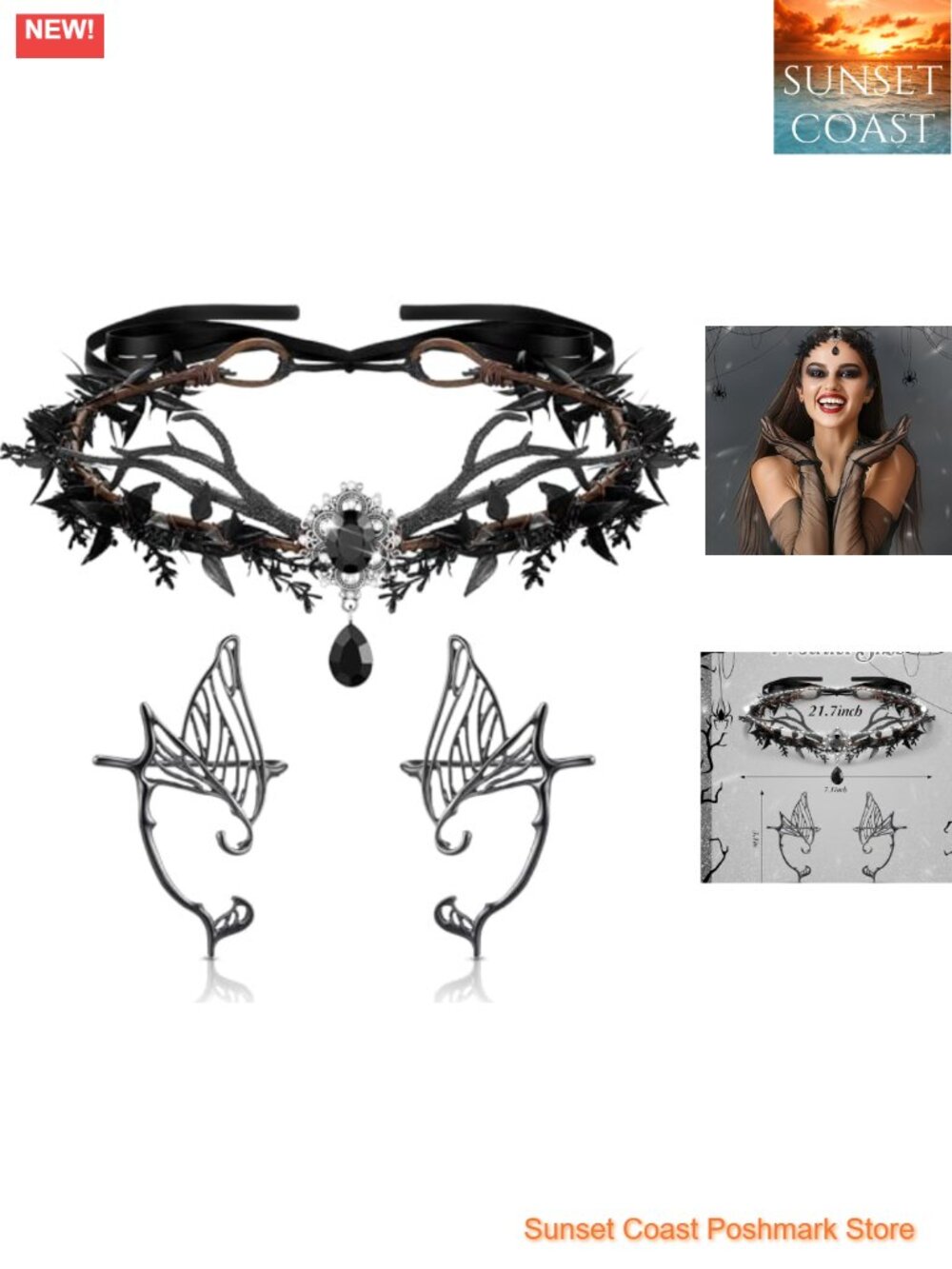 Fairy Leaf Headband Elf Ear Cuffs Crown Cosplay Accessory Set